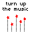 A 4x3 contact sheet of 12 animated frames showing a pixel art animation with red stars on dotted lines and text reading "turn up the music" at top, "to drown out my" in middle, and "Screams" at bottom.
