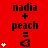 Red background with repeated black text 'nadia + peach =' and heart symbols, showing animation of white star-like symbols changing in quantity across three