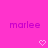 Pixelated text 'marlee' in purple on bright pink background with two white pixel hearts below.