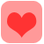A static pixelated icon featuring a solid red heart centered on a light pink rounded square background with gray border pixels.