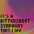 identical pixelated text blocks displaying 'IT'S A BITTERSWEET SYMPHONY THIS LIFE' with rainbow-colored lettering against a purple-pink gradient background