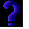 Pixelated blue question mark icons in various orientations and partial forms on a black background.