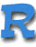 Blue stylized letter R transforms into X and back through on white background with gray vertical dividers