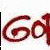 A 50x50 pixel animated contact sheet showing two frames of a red stylized text logo on white background with visible dithering and anti-aliasing artifacts.
