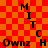 Red and orange checkered background with scattered black text fragments including 'MITCH', 'Ownz', and 'H' in various orientations.