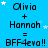 Blue background with white stars and repeated text 'Olivia + Hannah = BFF4eva!!' in black pixelated font across four