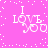 Pixelated pink background with white text reading "I LOVE YOU" in four identical quadrants, scattered white dots resembling stars.