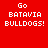 Four square display 'Go BATAVIA BULLDOGS!' text in white pixelated font on red, orange, yellow, and orange backgrounds