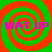 Four identical spiral patterns in red and green with pink text reading "WAT UP" overlaid on each quadrant.