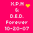 A bright pink background displays four identical text blocks with 'X.P.N & D.E.D. Forever 10-20-07' in white pixelated font, each with a distinct yellow pixel symbol above the 'X.P.N' text.