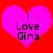 Two identical pink hearts on red background with black text reading "I Love Gina" in pixelated font.