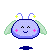 Pixelated character with light purple body, pink cheeks, and blue outline; two versions show winged vs. antenna-only headgear.