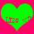 Two green heart shapes on a bright pink background with red text and symbols inside each heart.