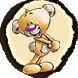 Animated cartoon bear with purple nose in circular frame, changing facial expressions across frames.