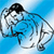 Pixelated static icon of a person in motion against blue gradient background with visible dithering and anti-aliasing edges.