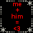 A black background displays red text and white symbols arranged in a with four identical quadrants, each containing 'me + him = <3' with decorative borders