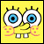 Pixelated yellow cartoon character with large blue eyes, two square teeth, and orange cheeks on a solid yellow background.