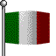 nine Italian flag icons on silver poles, each with green white and red vertical stripes in varying pixelated patterns