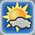 A pixelated sun with yellow and orange rays partially obscured by a gray cloud against a blue background.