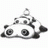 A grayscale cartoon panda lies on its back with limbs splayed, head tilted, and eyes closed, set against a white background with a black-and-white text on the right