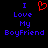 Pixelated text reads 'I Love My Boyfriend' in blue with a red heart symbol replacing the word 'Love', displayed on black background.