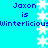 Pixelated blue text on cyan background with white snowflakes arranged vertically, repeating 'Jaxon is Winterlicious' twice.