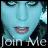 Pixelated static icon featuring a light blue face with pink lips and dark hair, overlaid with white text reading "Join Me" on a black background.
