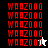 Red pixelated text 'WAZO' repeated in a pattern across four with varying background colors and cursor overlays