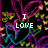 Pixelated icon with black background, colorful heart shapes in pink and blue, yellow-green flowers, and white text reading "I LOVE" or "I LOVE CAMERON".