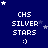 Blue background with white text 'CHS SILVER STARS :)' and scattered stars, some of which move position across frames.