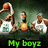 Three pixelated figures in white tank tops pose together against a dark green background with bright green text reading 'My boyz' at the bottom.