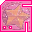 Pixelated pink maze with orange and purple gradient background, two small white squares in bottom-left corner of each