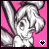 Pixelated cartoon character with large ears and pink background in two animated frames showing subtle facial expression changes.