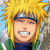 Pixelated image of a character with spiky yellow hair, dark headband, green shoulder accents, and wide open mouth showing teeth.