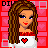 Pixel art of a woman with long brown hair wearing a white top with red heart, set against pink hearts and squares background with 'happy love vday! you!' text.