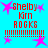 Pixelated icon with cyan background, red text 'Shelby Kyn ROCKS', and pink star shapes. Four identical copies arranged in a pattern