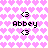 Pixelated icon with pink heart background and black text "Abbey" flanked by two '<3' symbols in four repeated arrangements.