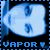 Blue-toned pixelated face with blurred features, repeated in a with 'VAPOR' text and heart symbols below each instance