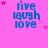 nine identical blue 'live laugh love' text icons on a pink background with scattered pink stars, one icon partially cropped on the right