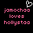 Pixelated text in pink reads 'jamocha loves hollystoo' with a white heart symbol above, displayed twice side-by-side on black background.