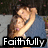 A pixelated image of two people embracing, with the word 'Faithfully' overlaid in white text on a black background.