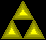 Yellow and black pixelated triangles arranged in a fractal pattern across multiple with varying triangle sizes