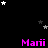 Black background with pink 'Marii' text and scattered white and gray stars in a pattern