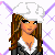 Pixel art of a woman with long brown hair wearing a white chef's hat, gray blazer, and white collar; text reads 'I'm Sexy Sweet Hard To Beat' over purple diamond pattern.
