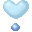 Pixelated heart-shaped icons in light blue with white highlights, paired with small square icons featuring a plus sign on a darker blue background.