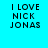 Four pixelated text display 'I LOVE NICK JONAS' in black block letters on cyan, purple, magenta, and light blue backgrounds