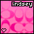Animated pink pattern with 'lindsey' text and heart symbol, showing subtle color variations across frames.