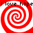 Four red and white spiral patterns arranged in a with black text reading "i love hope" repeated above and below the spirals