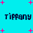 Pixelated text "Tiffany" repeated twice on a cyan background with scattered pink plus signs, static image with no animation changes.