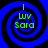 Four identical blue spiral patterns with black outlines, each containing green text reading 'I LUV Sara' in a pixelated font.